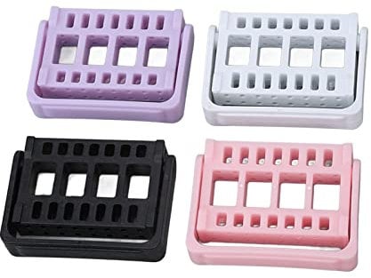 4pcs Nail Drill Bit Holder Stand Display Organizer, Dustproof Stand Displayer Organizer Container 16 Holes Manicure Tools, Container Box Case Tools for Home Use or Nail Salon