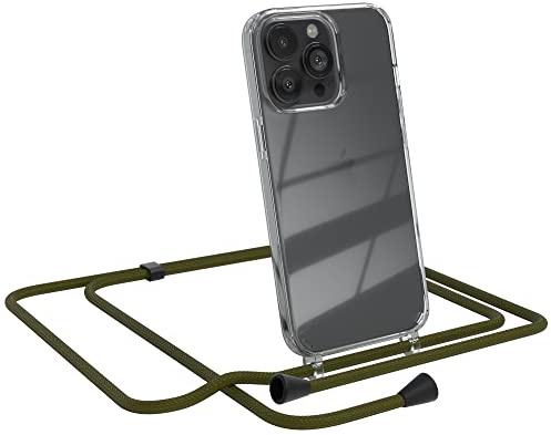 EAZY CASE Handykette kompatibel mit iPhone 13 Pro Handyhülle mit Umhängeband, Handykordel mit Schutzhülle, Silikonhülle, Hülle mit Band, Stylische Kette für Smartphones, Grün - Clips Schwarz