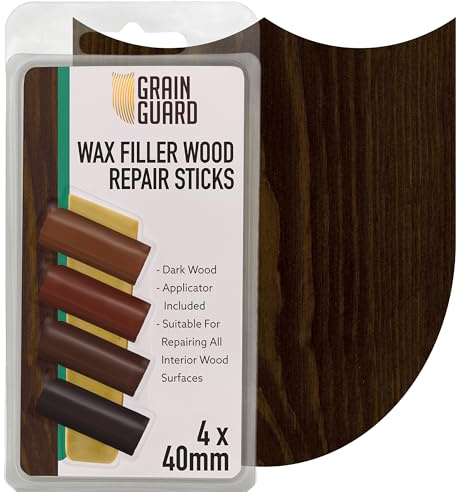 GRAIN GUARD Wax Filler Wood Repair Sticks | Dark Wood | Furniture Repair Kit | Multi-Surface: Wood, Plastic, Hard Surfaces | Blend to Colour Match | 4x40mm