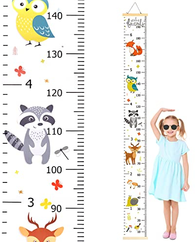 20 x 200 cm Höhendiagramm für Kinder, Kindergrößentabelle, abnehmbare Leinwand und Holz-Messlineal, Höhenmessstabelle für Kinder, Wandbehang, Messlineal, Wanddekoration, hängende Höhenmessung