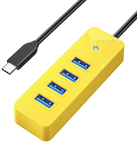 GiGimundo USB C Hub,4 Port USB 3.0 Hub Adapter für Laptop, Schnelle Datenübertragung USB Verteiler 3.0(15cm Kabel) Kompatibel mit MacBook, PS4, Surface Pro, Flash Drive, Mobile HDD, Gelb (PG4U-C3)
