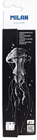 MILAN® Blister de cartón con 3 lápices blancos de dibujo mina gruesa, Ø 4 mm