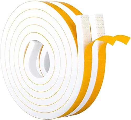 Draught Excluder Self Adhesive Foam Tape 12mm(W) x 12mm(T) Window Door Weather Stripping SoundProof Weather Strip Tape Seals for Gap Seal,2 Rolls, Total 4M Long White