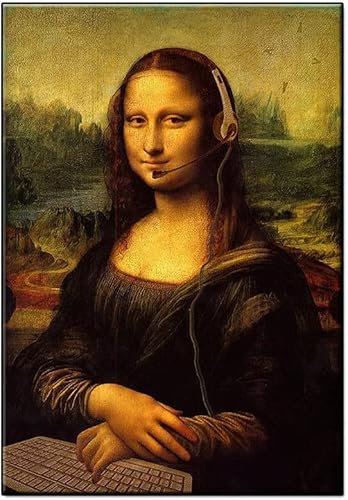Lustige Mona Lisa Poster Graffiti Mona Lisa Telefon Leinwandbilder Nordic Vintage Wandbilder Pop Malerei Wohnzimmer Bar Hotel Dekoration Moderne Kunstdrucke Ohne Rahmen,50 x 70 cm