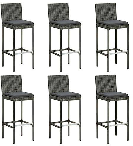 vidaXL Barhocker mit Kissen 6 STK. Grau Poly Rattan