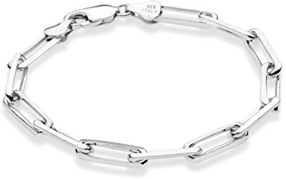 Miabella Solid 925 Sterling Silver Italian 5mm Paperclip Link Chain Bracelet for Women Men, Made in Italy, Length 8.5 Inches, Sterling Silver , no gemstone