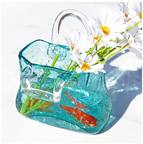 Tasche Glasvasen, Mit Blase Und Griffen Vase Als Tasche Vase Tasche, FüR Heimdekoration,Style2-Green