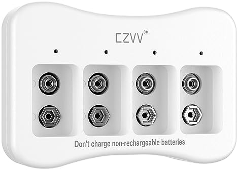 czvv Rechargeable Battery Charger 4-Slot for PP3 9V Battery Fast Charging Function, Type C Input, Fast Charging Function, Over-Charge Protection