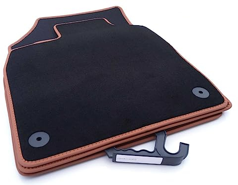 Fußmatten passend für Cupra Born + VZ (edle Umrandung Braun) Velours Premium Matten Automatten Set Schwarz Tuning Fahrzeugmatten Set 4-teilig