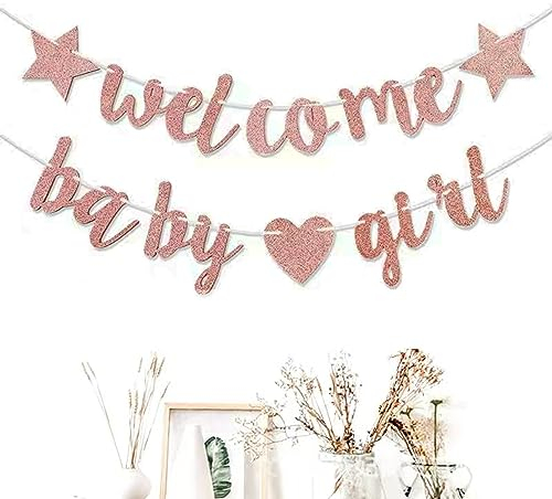 Welcome Baby Banner, Willkommen Zurück Banner, Herzlich Willkommen ZuhauseBanner Deko mit Herzen, für Partydeko Party Dekoration Zuhause Baby Geburt Weclome Home (Pink)