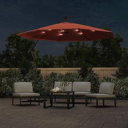 BaraSh Ombrellone a Sbalzo con LED e Palo in Acciaio Terracotta,Antivento,Protezione UV 50+,Ombrellone a Sbalzo,Ombrelloni da Giardino