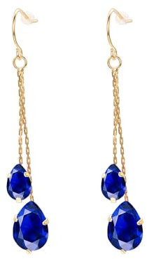 Vissen Blau Zirkonia Ohrringe Damen Vergoldet Lange Kette Hängend Ohrringe Tropfen Modeschmuck