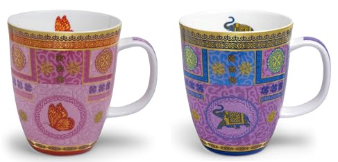 Dekomiro 2er Set TeaLogic Tassen Becher Mug im Design Tilly/Olly Bone China