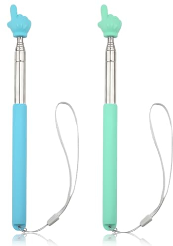 2pcs Baguette Télescopique, Pointeur Télescopique avec Lanière Pointeur de Tableau Blanc Rétractable Extensible pour Enseignants Haut-Parleurs Présentation en Classe (Bleu, Vert)