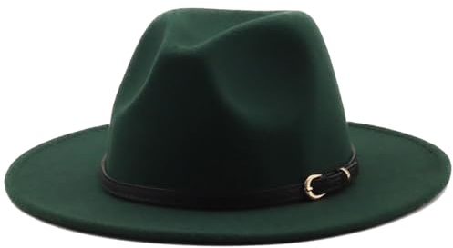 HEYANN Fedora Hut Herren mit breiter Krempe Damen Filzhut Herren mit Gürtelschnalle Klassische Unisex Trilby Panama Jazz Huts für Damen (L, Armeegrün)