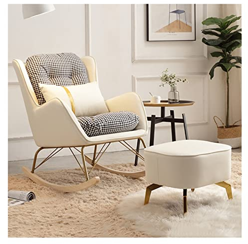 Kinderzimmer-Schaukelstuhl, gepolsterter Glider Rocker-Akzentstuhl mit Lendenkissen und Ottomane, Baby-Stillstuhl für den Innenbereich, bequemer Stillsessel, Mid-Century-Stuhl für Mütter (Farbe: