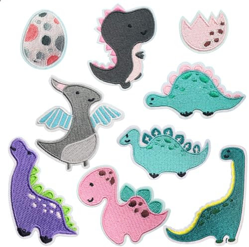 Mezrkuwr 9 Stück Flicken Zum Aufbügeln Kinder Dino, Patches Zum Aufbügeln Kinder, Bügelbilder Zum Reparieren Von Kinderhosen Für Textilien DIY Jeans Jacken Und Hosen