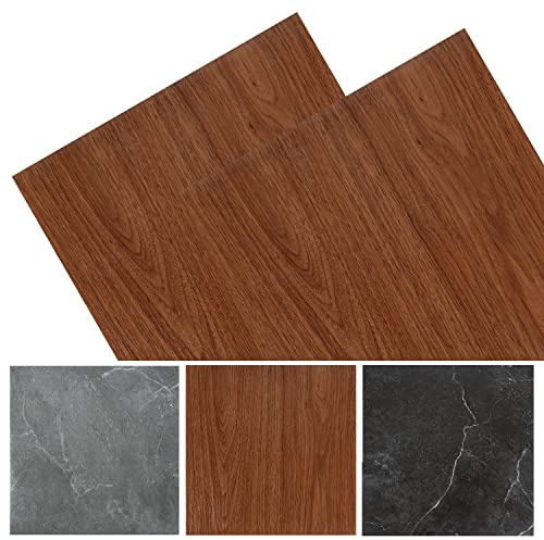 Fiqops 30x30cm ca. 4 m² 44 Fliesen PVC Bodenbelag Selbstklebend Vinylboden Rutschfest Wasserfest Bodenfliesen Laminat Dielen Vinyl-Fliesen für Fußbodenheizung Holzfarbe Holzmaserung