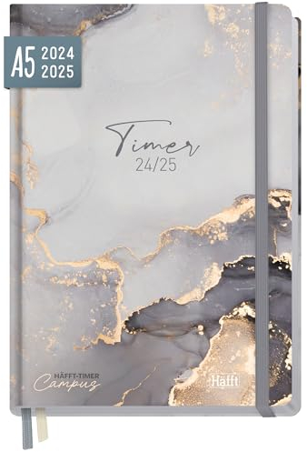Häfft-Timer Campus 2024/2025 Grey Marble Studienplaner, Semesterplaner, Studentenplaner, Hardcover Terminplaner für Studium & Ausbildung - nachhaltig & klimafreundlich