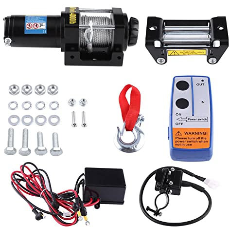 Verricello Elettrico da 4000 Libbre 12V, Verricello Per Auto, Verricello con Cavo in Acciaio da 15 M Per Rimorchio ATV Per Auto Quad