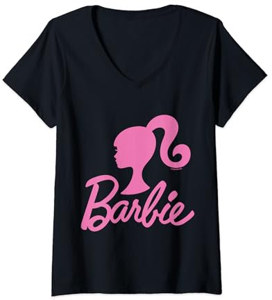 Donna Barbie - Logo Barbie Rosa Maglietta con Collo a V