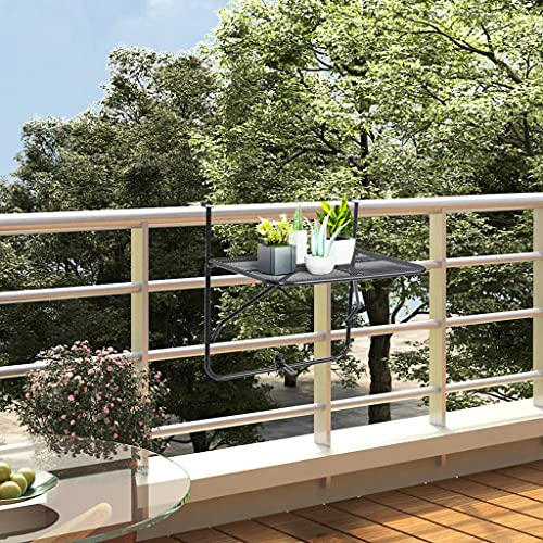 QZZCED Tavolo da balcone nero, 60 x 40 cm, in acciaio, per giardino, balcone, tavolo da pranzo, per giardini, terrazze, balconi