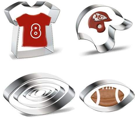 DXary Football Cookie Cutter Set, Stainless Steel Metal Football Helmet and T-Shirt Cookie Cutters for Sport Themed Biscuits Molds Football Party Cake Decorations (8, silver, medium)