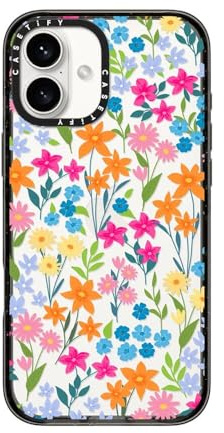 CASETiFY Impact iPhone 16 Plus Case [Slim / 8.2ft. 4X Military Grade Drop Protection/Wireless Charging Compatible] - Bright Spring Flowers - Clear Black