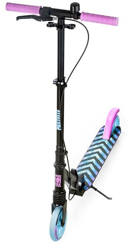 RAVEN Scooter Roller Tretroller Kickscooter für Kinder | klappbar | höhenverstellbar | Tragegurt (Pastelle Black/Pink mit Handbremse, 145mm)