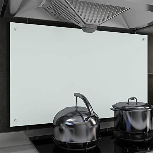 Iiaky Kitchen Backsplash White 100x60 cm Tempered Glass-Tempered Glass Splashback for Kitchen,Toughened Glass Heat Resistant Splashbacks for Cookers - Pre-Drilled Holes with Fixing