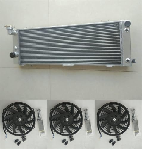 Radiateur en aluminium + ventilateur de 17,8 cm X3 pour 1984-2001 CHEROKEE MK2 XJ 2.5L 4.0L V6 Essence AUTO/MANUEL 1985 1986 1987 1988 1989 1990 1991 côté conduite à droite