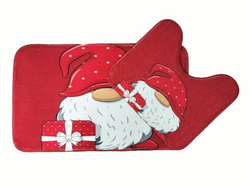 Brit House Highly Absorbent 2 Pieces Memory Foam Bath Mat And Pedestal Mat Set Christmas Designs Washable Non Slippery Toilet And Bathroom Floor Mat Rugs 45 x 40 cm 45 x 75 cm (Gonks Gift Parcel)