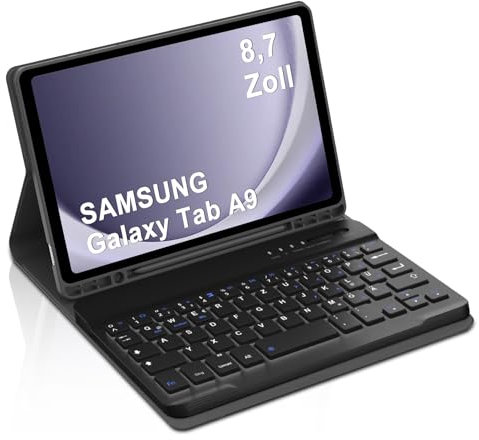Occtingkind Für Samsung A9 8,9, Hülle mit Tastatur für Samsung Galaxy tab A9 8,9 2023 SM-X110/SM-X115, Hülle mit Magnetische Abnehmbar Bluetooth Keyboard, QWERTZ Layout, USB C, Schwarz