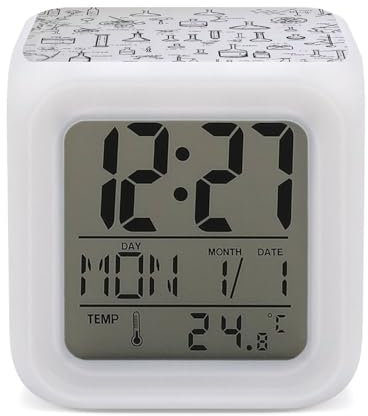 HJUQNGF Wecker mit kleinem LED-Display, digitaler Wecker, Chemie-Druck, bunte Uhr, elektronische Uhr mit 7 Umgebungsbeleuchtung, Schlaf-Timer für Schlafzimmer, einfache Bedienung