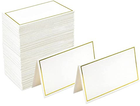 50Pcs Table Place Cards, White Blank Table Card Wedding Place Cards, Name Cards with Hot Stamped Border, Table Place Name Cards for Weddings Banquets Events Table Setting(Color:Gold Edge)