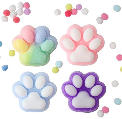 4 Stück Taba Squishy Cat, Squishy Toy Squishy Cat Paw, Fufu Squishy für Stressabbau, Squeeze Toy Squishy Pfote, Süße Weiche Katzenpfoten, Squeeze Spielzeug, Katzenpfoten Squishy für Kinder Erwachsene
