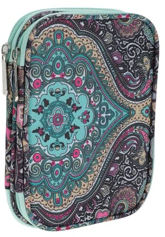 Häkelhakenetui, Stricknadel-Etui, Reißverschluss-Aufbewahrungstasche mit Netz-Taschen für verschiedene Häkelnadeln Strickzubehör, Grün Schwarz