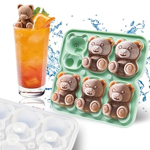 Zamety Silikon Eiswürfelform, Eiswürfelform mit Deckel, 6-Fach Niedliche Bär Eiswürfel Form, BPA-Frei Wiederverwendbar Ice Cube Tray, Eiswürfelformen für Eis, Whiskey, Cocktail, Saft