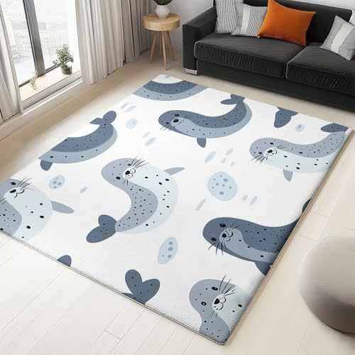 Teppich Cartoon-Siegel Wohnzimmer Teppich 60 x 120 cm rutschfest Modern 3D Effekt Teppich für Flur, Schlafzimmer, Flanell Teppich Geeignet für Wohnkultur