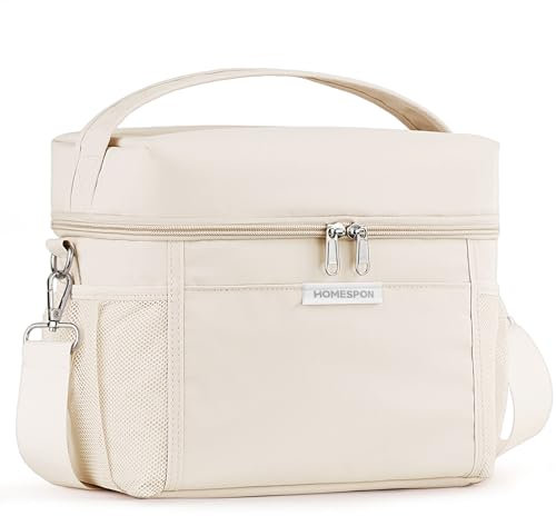 HOMESPON Insulated Lunch Bag for Women Men Adults Waterproof Cool Bag Lunch Box Tote for Picnic Work Beach Camping and Travel(Medium,Beige