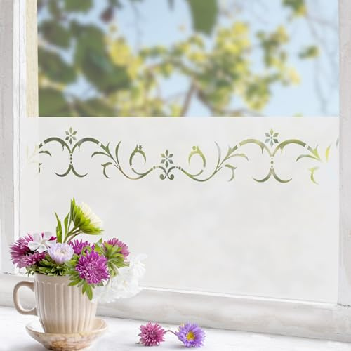 micasia Fensterfolie statisch haftend Blumen Sichtschutz Milchglas - Made in Germany - Ranke Modern Blickdicht Scheibe Innen Schlafzimmer Wohnzimmer Küche Glas 1680 (200x80cm)