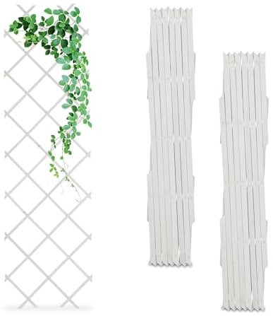 Relaxdays Grigliato in Legno per Rampicanti, 180x60 cm, Set 3 Tralicci Allungabili Piante da Giardino e Balcone, Bianco