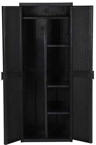 Multifunctional Garden Storage Cabinet with Broom Door, 4 Shelves, Indoor/Outdoor Use, Black, 65 x 45 x 172 cm - Ideal for nizing Tools and Essentials