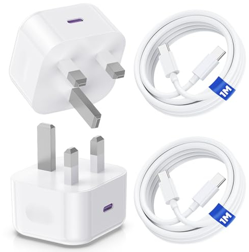 20W USB C Fast Charger for iPhone 17 16 15 Pro Max,2 Pack USBC Plug UK Wall and Cables 1M for iPhone 17E/17 air/17 16 15 Pro/16 15 Plus,Type C Adapter for iPad/Samsung S26/S25
