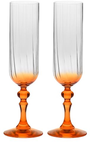 Krosno Champagner Gläser 2er Set, 220 ml, Orangefarbener Stiel, Bubble | Celebration Moments, Sektgläser, Bleifreies Kristallglas Trinkglas für Champagner, Prosecco, Cava und Schaumwein, Aperitif