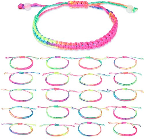 DOPENSPI 20 Stück Bunte Freundschaftsarmbänder, Verstellbar Regenbogenarmbänder Kinder Gewebte Armbänder Freundschaftsarmband für Damen Herren