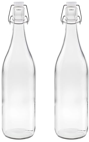 Devitre 2x Glasflasche 1000ml mit Bügelverschluss und Etiketten