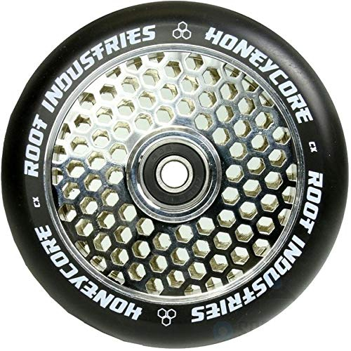 Root Industries Air Honeycore 120mm Stunt-Scooter Rolle + Fantic26 Sticker (Chrome/Pu Schwarz)