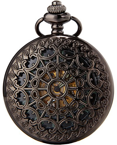 SEWOR Skeleton Hollow Mens Analoge Automatische Mechanische Taschenuhr mit Edelstahlkette SEW134 (Mesh)
