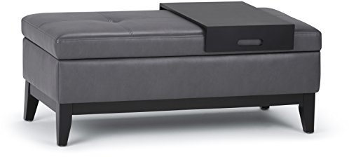 SIMPLIHOME Oregon 42 Wide Vegan Leather Storage Ottoman in Stone Grey
